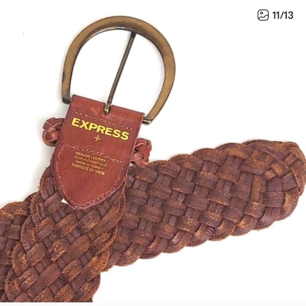 Express Brown Woven Leather Braided Belt - Picture 11 of 13